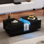 Led Coffee Table With 2 Drawer Storage, High Gloss Coffee Table For Living Room Unique Shape Centre Table With 16-Color Led Lights,End Table For Home Office Furniture, Black - Image 7
