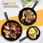 Set Of 3 Cast Iron Non Stick Skillet Griddle Cooking Pan Pre-Seasoned Frying Pan - Image 9