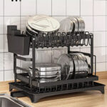 NEW 2TIER KITCHEN SINK DISH DRAINER RACK WITH DRIP TRAY CUTLERY HOLDER PLATE RACK UK - Image 9