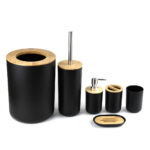 Set Elegant pentru baie format din 6 piese, ABS + lemn, culoare negru/maro - Image 2