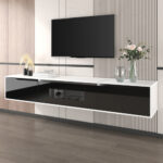 TV Cabinet, High-gloss TV Cabinet, Matching Colours In White And High-gloss Black, With Colour-changing LED Lights.only Front Cabinet Door High-gloss - Image 5