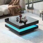 White Square High Gloss Coffee Table With 360 Rotating Top, Tea Table With 16-Color LED Light, 70x70x36 Cm - Image 6