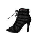 Womens Solid-color Lace Mesh Peep-toe High Heels - Image 4