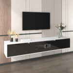 TV Cabinet, High-gloss TV Cabinet, Matching Colours In White And High-gloss Black, With Colour-changing LED Lights.only Front Cabinet Door High-gloss - Image 7