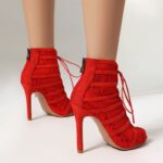 Womens Solid-color Lace Mesh Peep-toe High Heels - Image 2