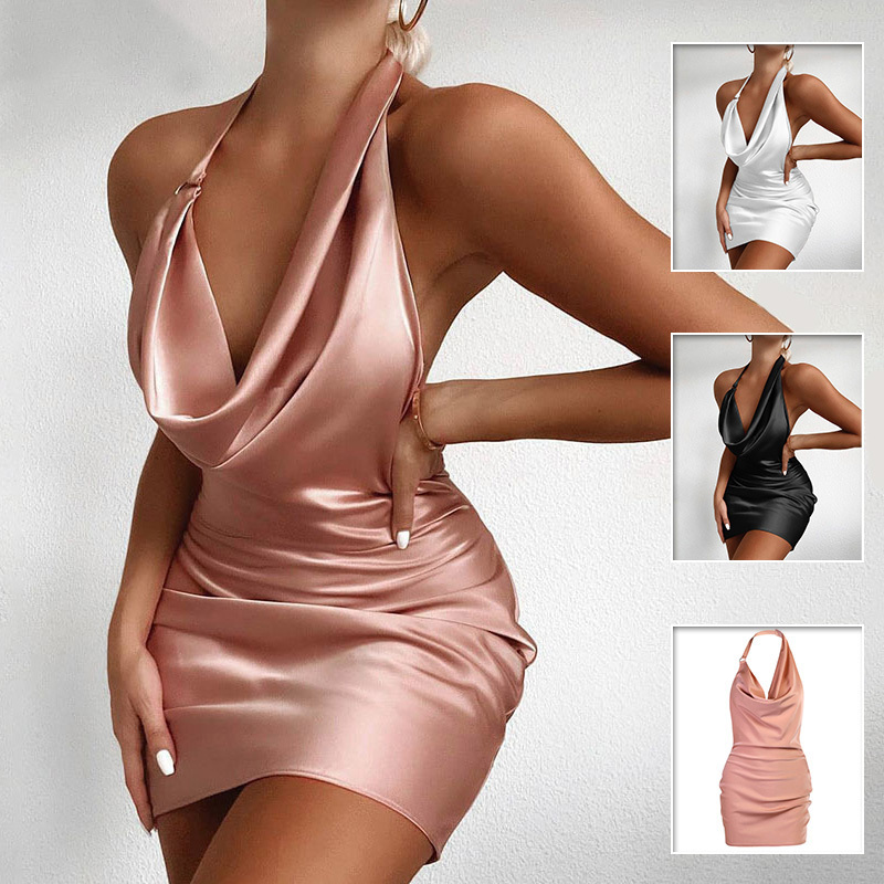 6ca9a280-b43c-4747-8012-b8030de8cb5a.jpg Satin Party Dress V Neck Backless Mini Sleeveless Summer Party Dress - Image 1