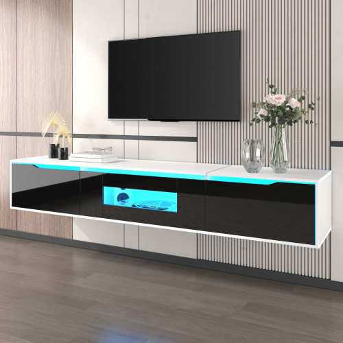 6f2d17ba-d644-4900-9df6-5a7570073177.jpg TV Cabinet, High-gloss TV Cabinet, Matching Colours In White And High-gloss Black, With Colour-changing LED Lights.only Front Cabinet Door High-gloss - Image 1