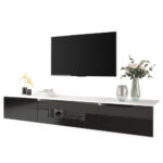 TV Cabinet, High-gloss TV Cabinet, Matching Colours In White And High-gloss Black, With Colour-changing LED Lights.only Front Cabinet Door High-gloss - Image 6