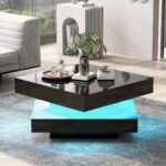 White Square High Gloss Coffee Table With 360 Rotating Top, Tea Table With 16-Color LED Light, 70x70x36 Cm - Image 4