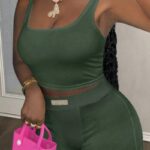 Women's 2pcs Set Casual All-Match Ribbed Tank Top And Tight-Fitting Shorts Set For Home And Daily Wear -Z - Image 2