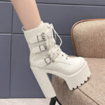 New Chunky-Heel Platform Pearl-Chain Fashionable Punk Boots - Image 2