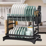 NEW 2TIER KITCHEN SINK DISH DRAINER RACK WITH DRIP TRAY CUTLERY HOLDER PLATE RACK UK - Image 8