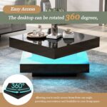 White Square High Gloss Coffee Table With 360 Rotating Top, Tea Table With 16-Color LED Light, 70x70x36 Cm - Image 9