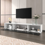 TV Cabinet, High-gloss TV Cabinet, Matching Colours In White And High-gloss Black, With Colour-changing LED Lights.only Front Cabinet Door High-gloss - Image 2