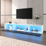 TV Cabinet, High-gloss TV Cabinet, Matching Colours In White And High-gloss Black, With Colour-changing LED Lights.only Front Cabinet Door High-gloss - Image 4