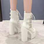 New Chunky-Heel Platform Pearl-Chain Fashionable Punk Boots - Image 3
