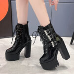 New Chunky-Heel Platform Pearl-Chain Fashionable Punk Boots - Image 6