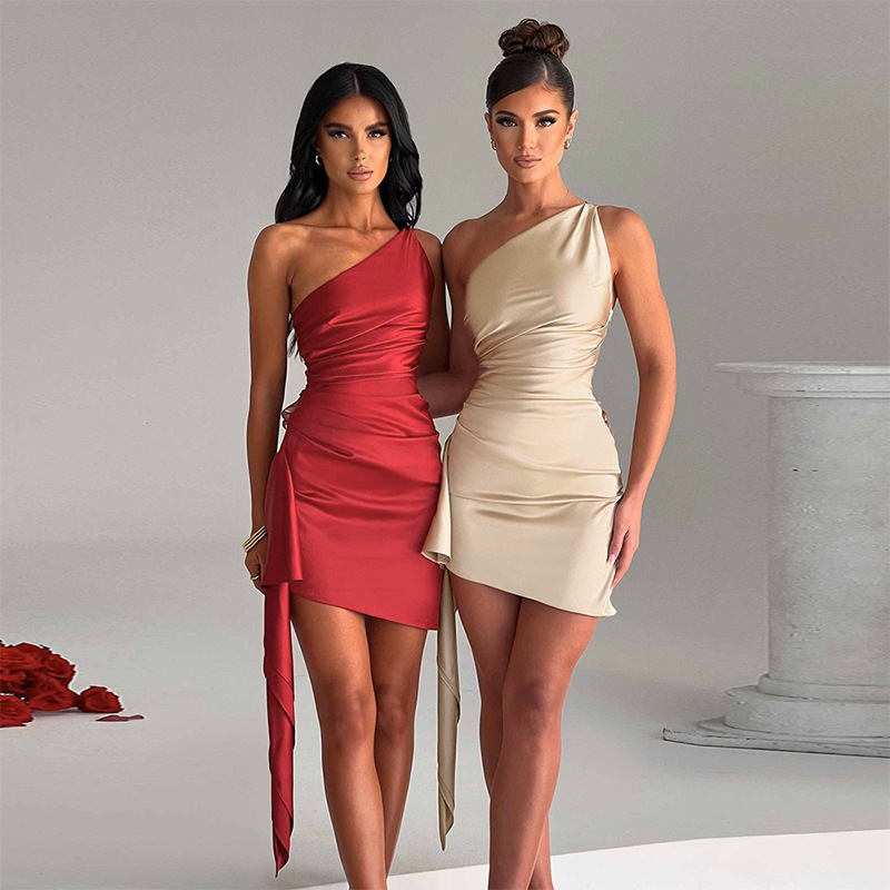 b315e8a4-0186-4f93-b460-444917f96908.jpg One-shoulder Sleeveless Mini Dress Sexy Slim Backless Skirt Party Wedding Dresses Womens Clothing - Image 1