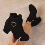 Plus-size British-style Square-toe High-heeled Versatile Womens Ankle Boots