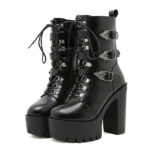 Velcro-lined Mid-calf Boots With A Metallic Buckle Chunky Heel And Platform Sole - Image 4