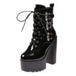 New Chunky-Heel Platform Pearl-Chain Fashionable Punk Boots - Image 7