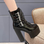 New Chunky-Heel Platform Pearl-Chain Fashionable Punk Boots - Image 8