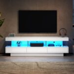 TV Stand Cabinet High Gloss TV Stand Unit With LED Lights 160CM, 3 Drawers, 3 Open Storage Space, For Bedroom Living Room Home Furniture - Image 3