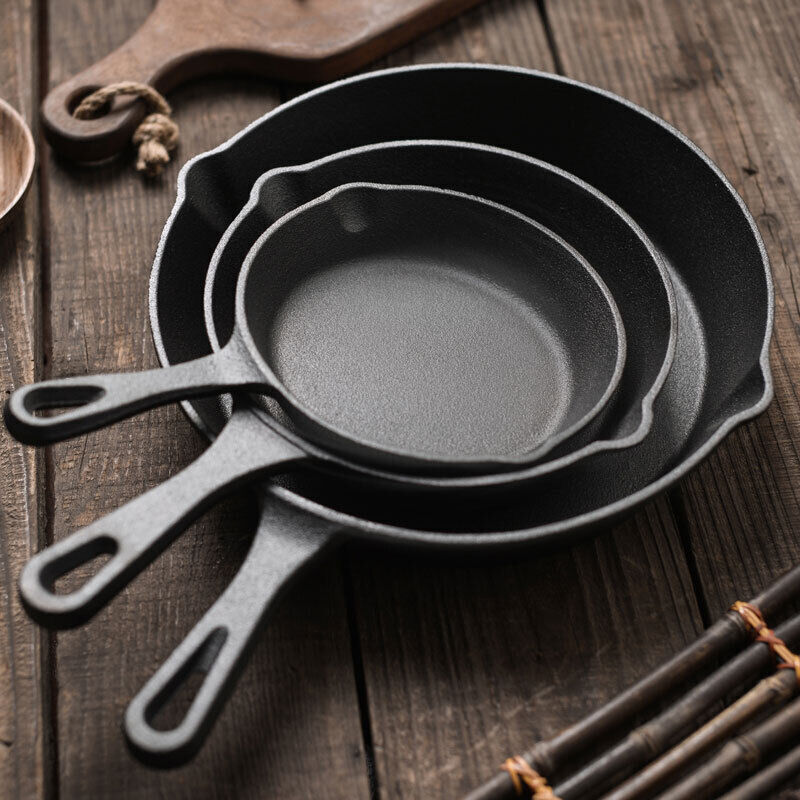 c6e3a0b0-e95a-4f32-af90-b917b840d4ab.jpg Set Of 3 Cast Iron Non Stick Skillet Griddle Cooking Pan Pre-Seasoned Frying Pan - Image 1