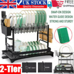 NEW 2TIER KITCHEN SINK DISH DRAINER RACK WITH DRIP TRAY CUTLERY HOLDER PLATE RACK UK - Image 6
