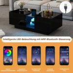 Led Coffee Table With 2 Drawer Storage, High Gloss Coffee Table For Living Room Unique Shape Centre Table With 16-Color Led Lights,End Table For Home Office Furniture, Black - Image 2