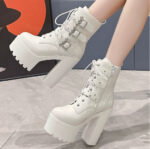 New Chunky-Heel Platform Pearl-Chain Fashionable Punk Boots - Image 5