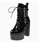 New Chunky-Heel Platform Pearl-Chain Fashionable Punk Boots - Image 9