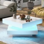 White Square High Gloss Coffee Table With 360 Rotating Top, Tea Table With 16-Color LED Light, 70x70x36 Cm - Image 5