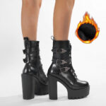 Velcro-lined Mid-calf Boots With A Metallic Buckle Chunky Heel And Platform Sole - Image 5
