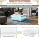 White Square High Gloss Coffee Table With 360 Rotating Top, Tea Table With 16-Color LED Light, 70x70x36 Cm - Image 8