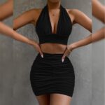 2pcs Dress Suits For Women Halter Lace-up Hip Top And Pleated Hip-covering Skirt - Image 8