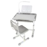 Set birou reglabil pentru copii cu scaun ergonomic, lampa LED USB, blat inclinabil, suport carti si organizator, 70 x 51 cm, culoare gri/alb, pentru scolari si prescolari - Image 3