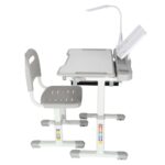 Set birou reglabil pentru copii cu scaun ergonomic, lampa LED USB, blat inclinabil, suport carti si organizator, 70 x 51 cm, culoare gri/alb, pentru scolari si prescolari - Image 5