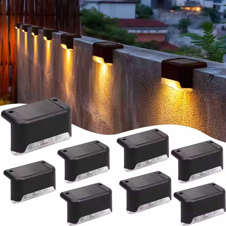 set-lumini-scari-8-buc1 Set 8 Lampi solare LED pentru iluminat scari exterioare cu senzor crepuscular - Image 1